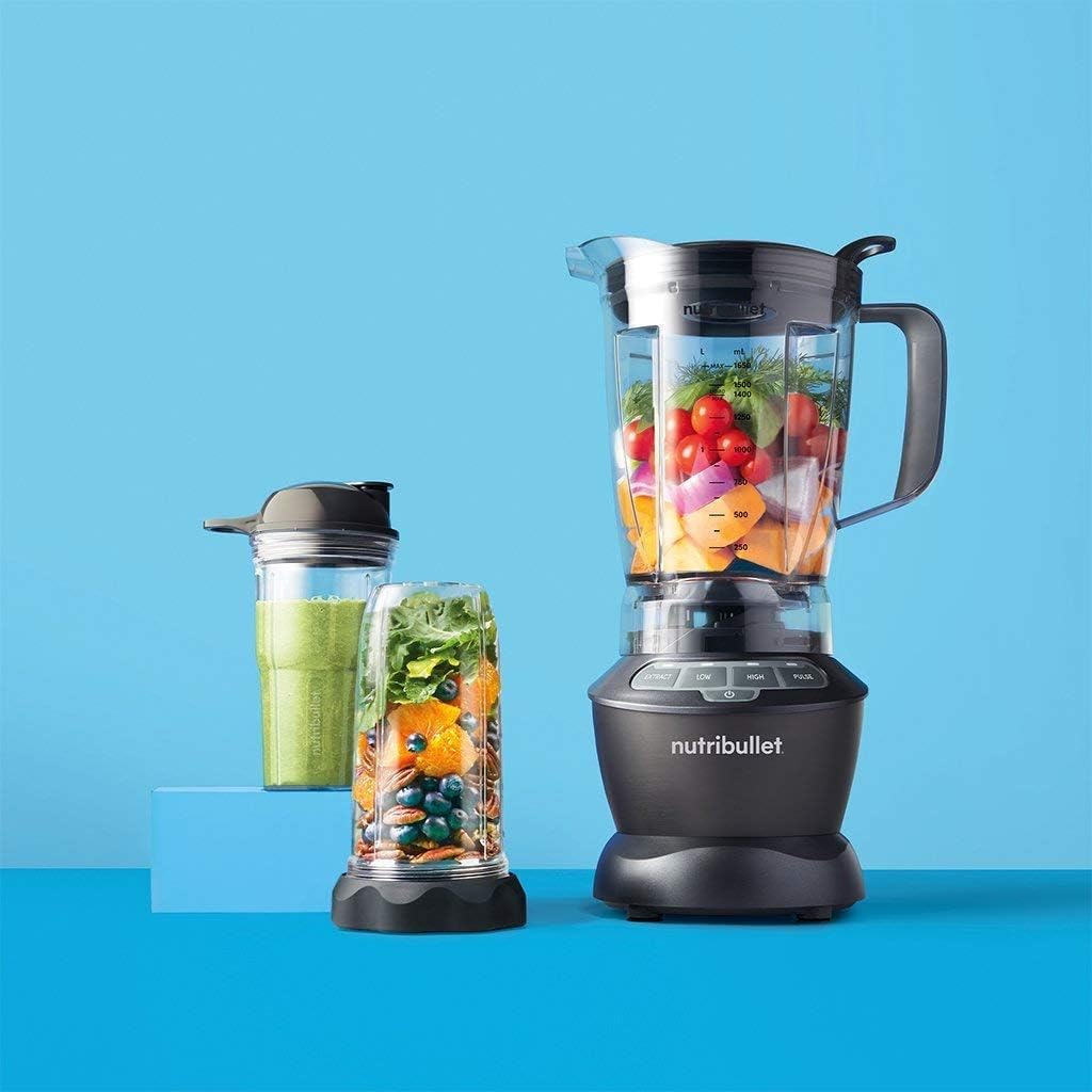 NutriBullet Full Size Blender + Combo , 7 Piece Set, Multi-Function High Speed Blender, Mixer System with Nutrient Extractor, Smoothie Maker, Dark Grey, 1000 Watts خلاط بالحجم الكامل عالي السرعة متعدد الوظائف من نوتري بوليت بقدرة 1000 واط NutriBullet Full Size Blender + Combo , 7 Piece Set, Multi-Function High Speed Blender, Mixer System with Nutrient Extractor, Smoothie Maker, Dark Grey, 1000 Watts خلاط بالحجم الكامل عالي السرعة متعدد الوظائف من نوتري بوليت بقدرة 1000 واط